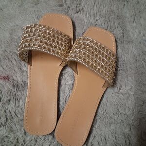 Women's Gold Slide Sandals
